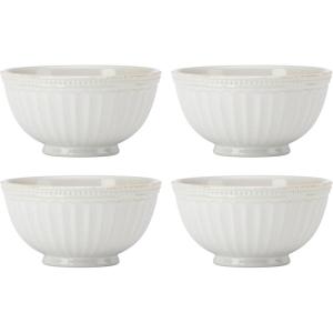 imageLenox French Perle Groove 12Piece Plate ampamp Bowl Set 2305 LB WhiteAllPurpose Bowls  Set of 4