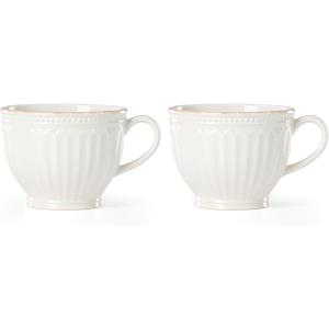 imageLenox French Perle Groove 12Piece Plate ampamp Bowl Set 2305 LB WhiteLatte Mugs  Set of 2