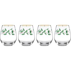 imageLenox 849605 Holiday 4Piece Highball Glass Set Christmas Dinnerware Hosting1Stemless Wine Glasses  Set of 4