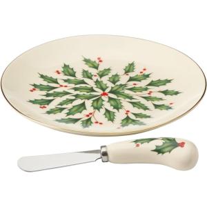 imageLenox 886642 Holiday Bakeshop Cupcake Candy Dish Christmas HostingCheese Plate with Knife