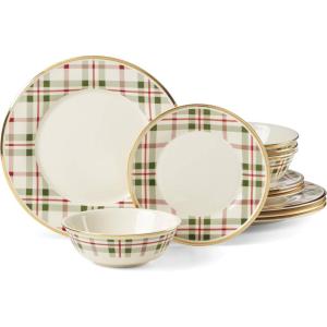 imageLenox Holiday Plaid Dinner Plates Set of 4 602 Red ampamp Green12Piece Dinnerware Set