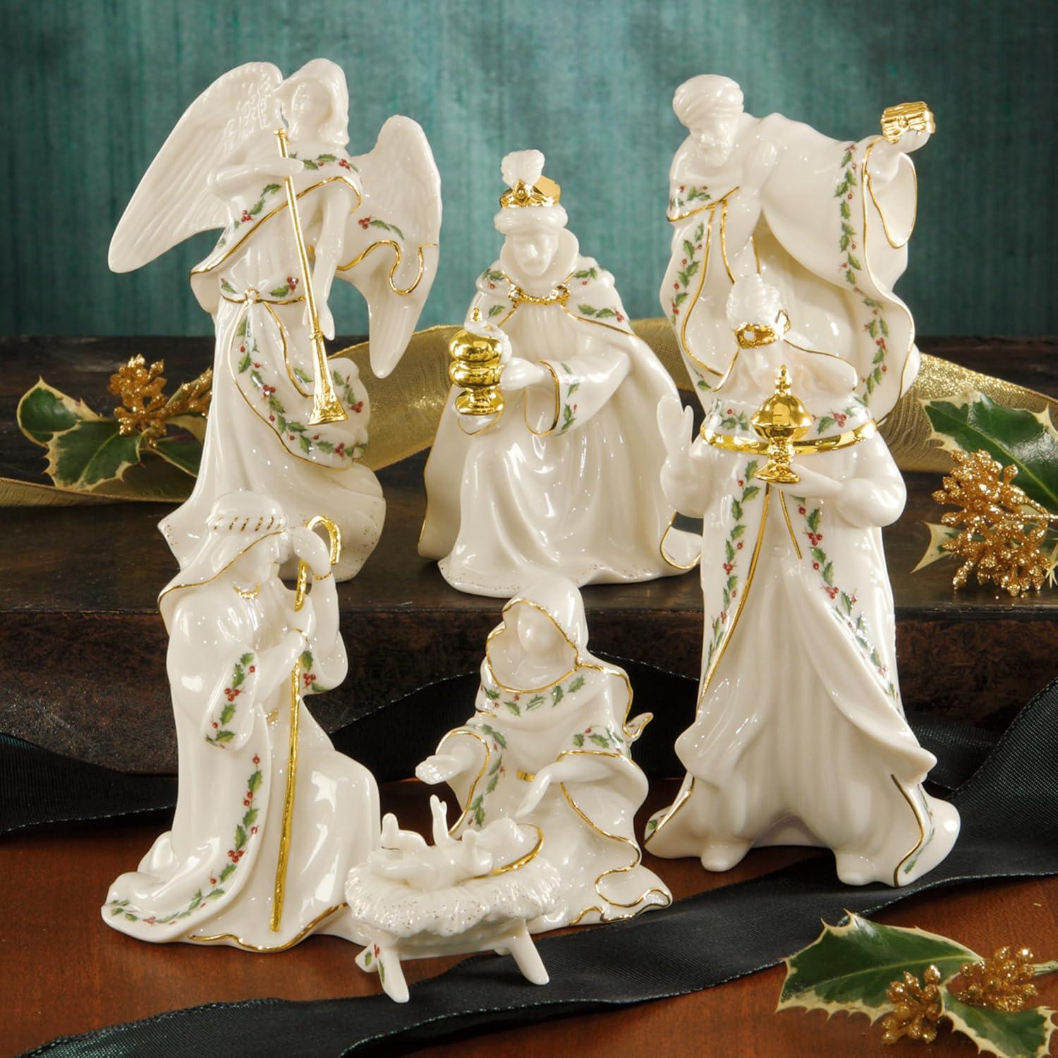 imageLenox 806053 Holiday 7Piece Mini Nativity Set 4Inch 7 Count Christmas DecorFloral