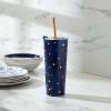 imageLenox 895732 Blue Bay Dot Pattern Stainless Steel Wine Tumbler With StrawDot