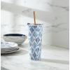 imageLenox 895732 Blue Bay Dot Pattern Stainless Steel Wine Tumbler With StrawIkat