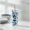 imageLenox 895732 Blue Bay Dot Pattern Stainless Steel Wine Tumbler With StrawLeaf