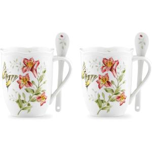 imageLenox 857702 Butterfly Meadow Soup BowlMugs with Spoons  Set of 2