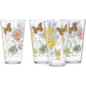 imageLenox 866239 Butterfly Meadow Melamine Acrylic 4Piece Highball Set 20 oz Acrylic NOT GLASS4 Count Pack of 1