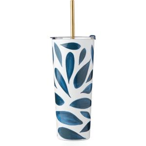 imageLenox 895732 Blue Bay Dot Pattern Stainless Steel Wine Tumbler With StrawLeaf