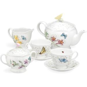 imageLenox Butterfly Meadow Double Handled Sugar Bowl with Lid White  1 Count Pack of 12 Piece Set