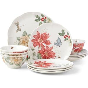 imageLenox Butterfly Meadow Holiday 4Piece Mug Set 240 LB Red ampamp Green12Piece Dinnerware Set