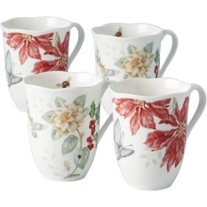 imageLenox Butterfly Meadow Holiday 4Piece Mug Set 240 LB Red ampamp GreenMugs  Set of 4