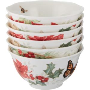 imageLenox Butterfly Meadow Holiday 4Piece Mug Set 240 LB Red ampamp GreenRice Bowls  Set of 6