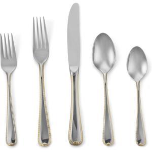 imageGorham Valcourt Stainless Flatware 5 Piece Place Setting  Silver Golden Ribbon Edge