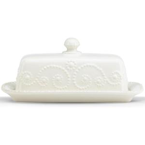 imageLenox French Perle White Tall Salt and Pepper Set Covered Butter Tray