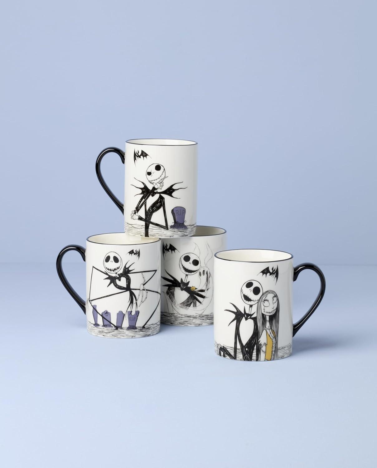 imageLenox Coffee Mugs Nightmare Before Christmas 16 Oz Mugs Set of 4 Porcelain Assorted Halloween Drinkware Set Jack Skellington Dishwasher Safe Microwave Safe Halloween Decor Indoor 16 Oz 4 Piece