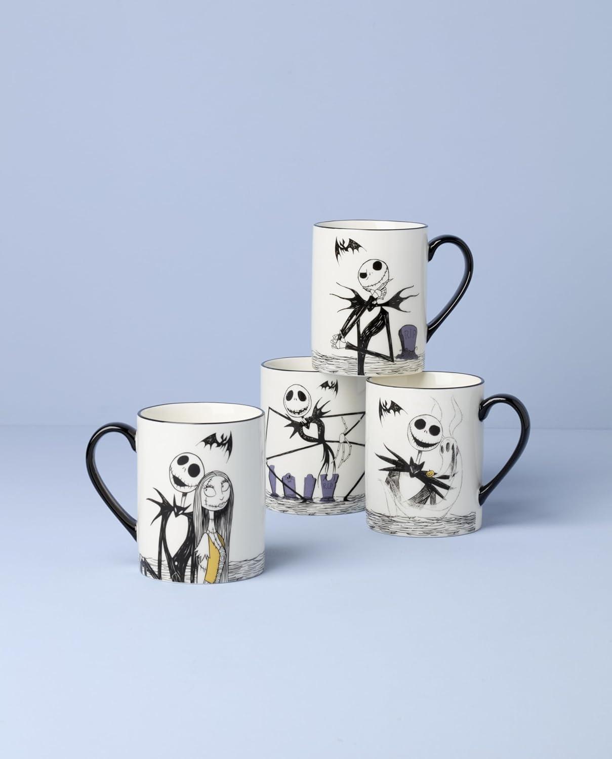 imageLenox Coffee Mugs Nightmare Before Christmas 16 Oz Mugs Set of 4 Porcelain Assorted Halloween Drinkware Set Jack Skellington Dishwasher Safe Microwave Safe Halloween Decor Indoor 16 Oz 4 Piece