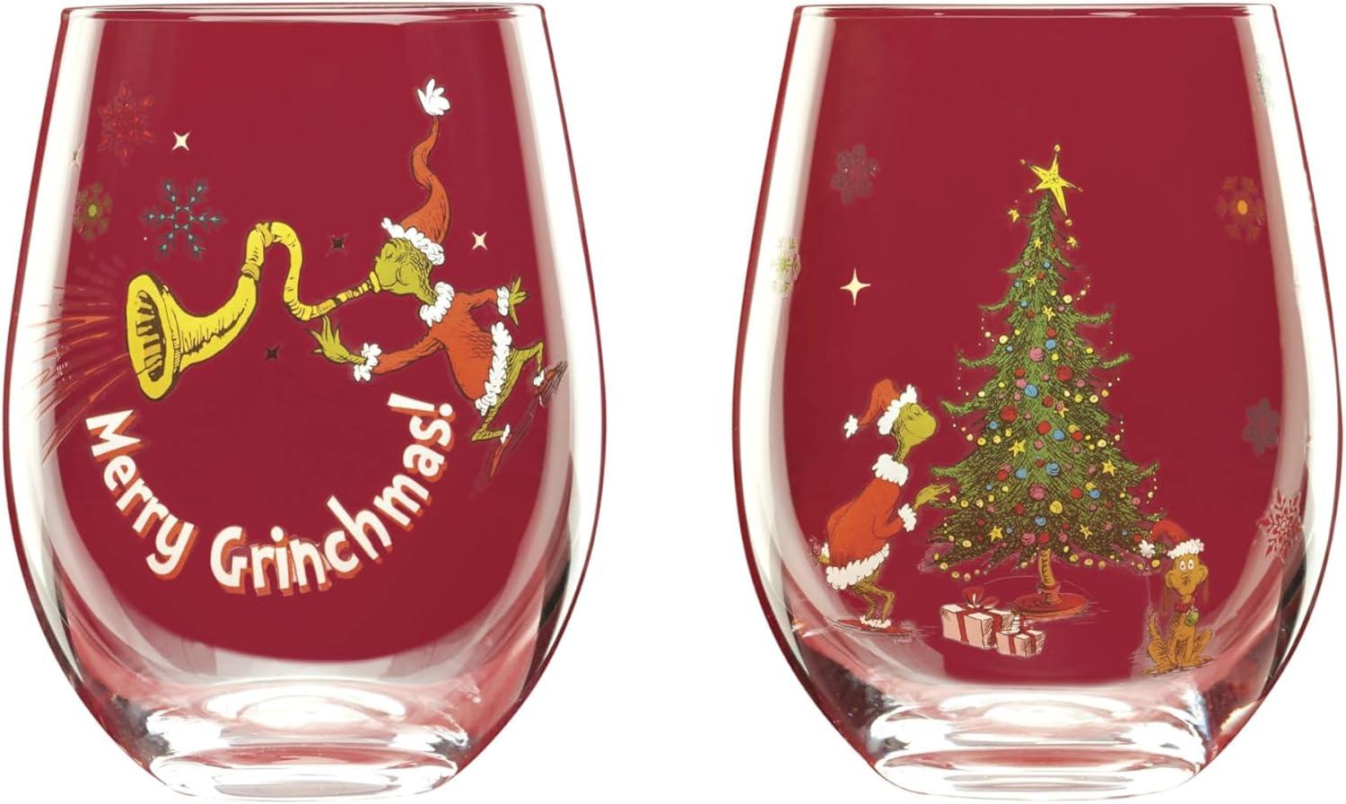 imageLenox 896895 Merry Grinchmas Glass Tumblers Set of 4 Assorted Christmas Drinkware Holiday Hosting