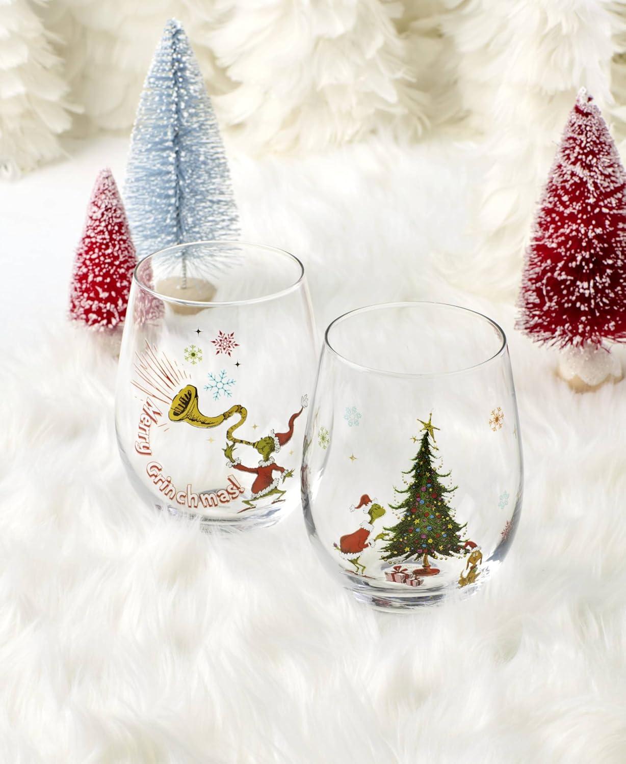 imageLenox 896895 Merry Grinchmas Glass Tumblers Set of 4 Assorted Christmas Drinkware Holiday Hosting