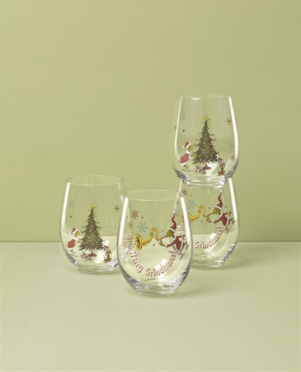 imageLenox 896895 Merry Grinchmas Glass Tumblers Set of 4 Assorted Christmas Drinkware Holiday Hosting