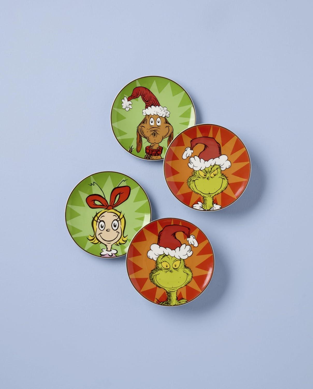 imageLenox 898093 Merry Grinchmas Tidbit Plates Service For 4 Assorted Christmas Dishes Dinnerware Set Holiday