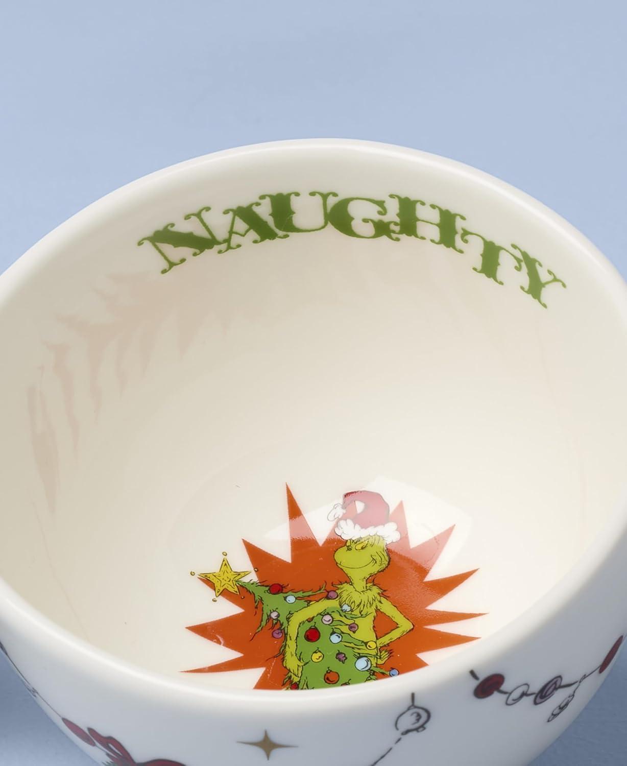 imageLenox 898095 Merry Grinchmas Naughty or Nice Double Dip Bowl Christmas Dish Festive Holiday Serveware