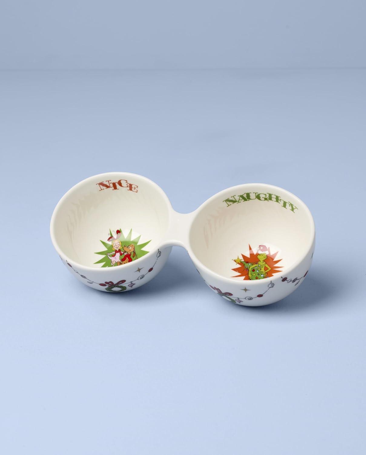 imageLenox 898095 Merry Grinchmas Naughty or Nice Double Dip Bowl Christmas Dish Festive Holiday Serveware