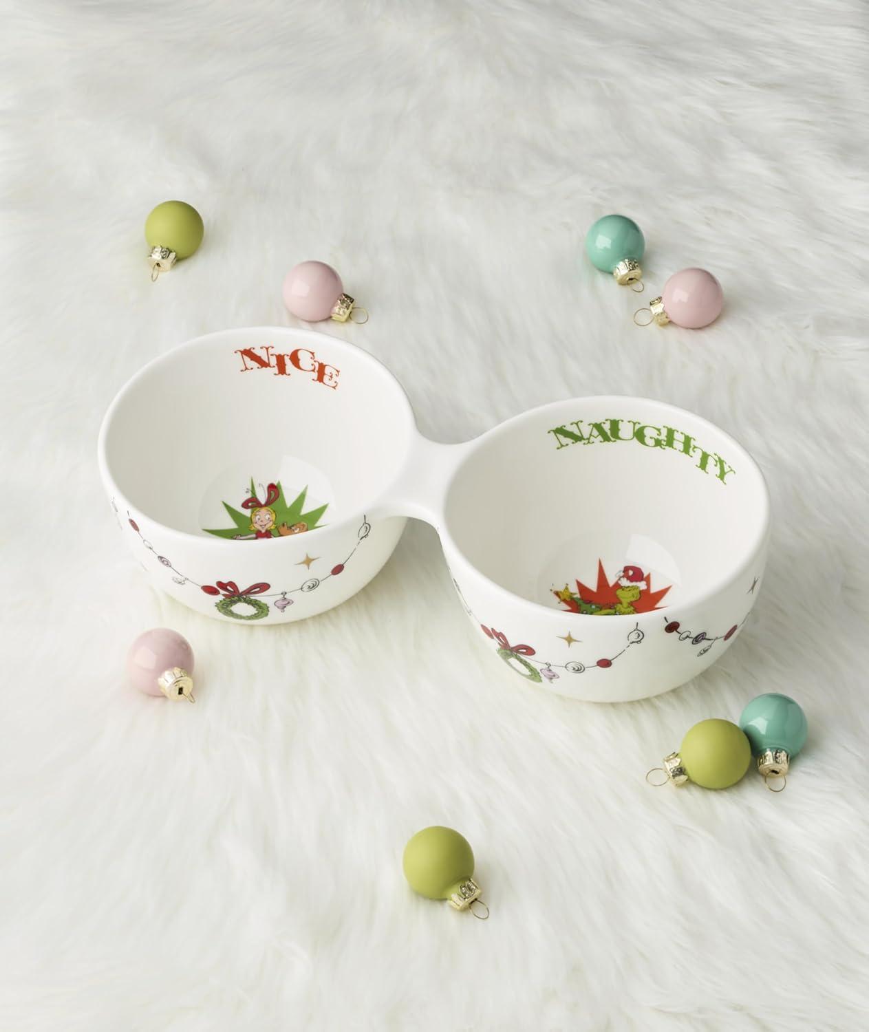 imageLenox 898095 Merry Grinchmas Naughty or Nice Double Dip Bowl Christmas Dish Festive Holiday Serveware
