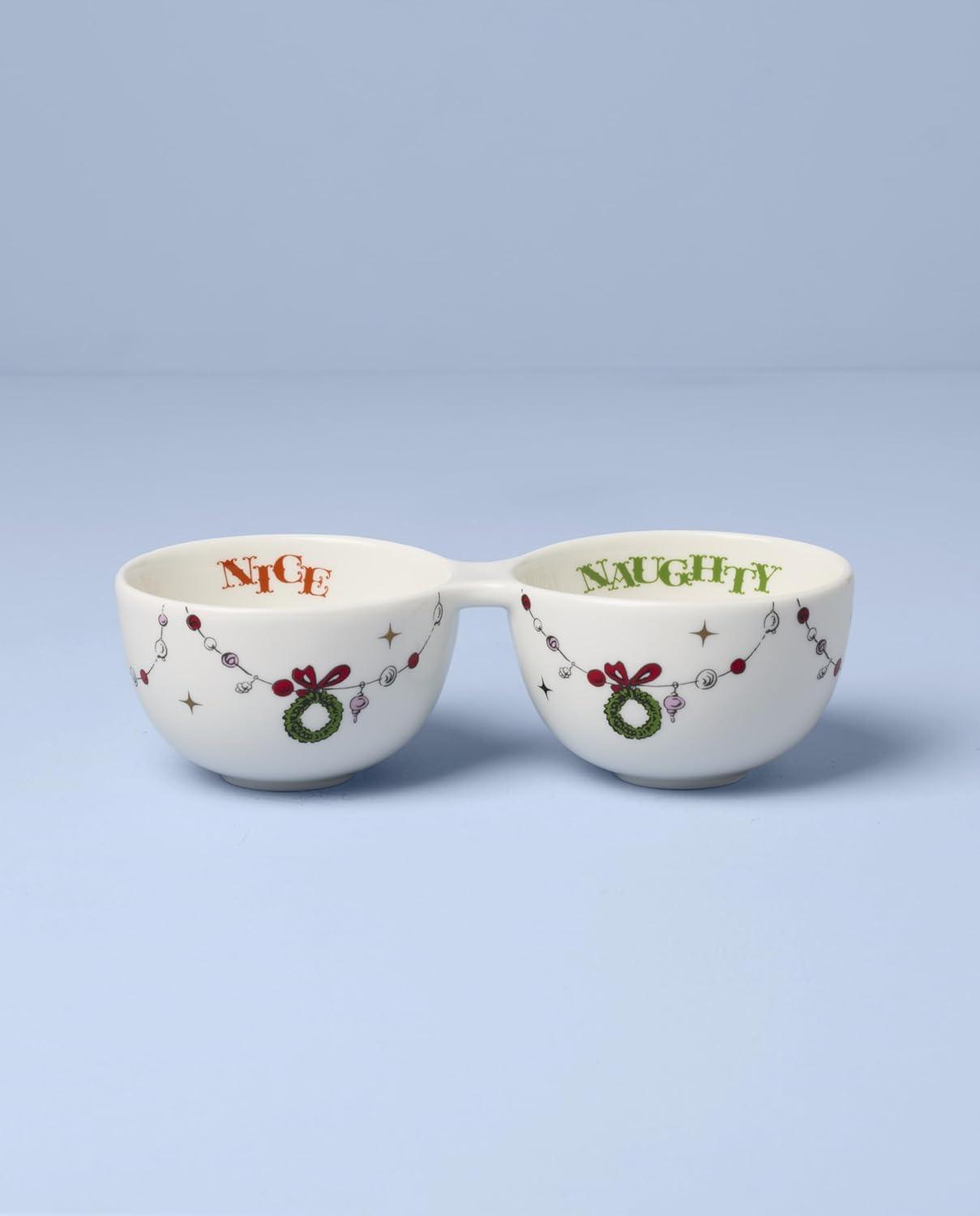 imageLenox 898095 Merry Grinchmas Naughty or Nice Double Dip Bowl Christmas Dish Festive Holiday Serveware