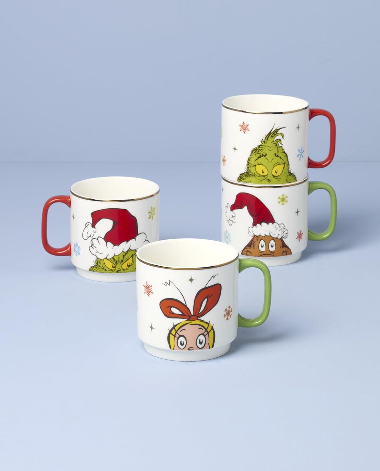 imageLenox 898097 Merry Grinchmas Stackable Mugs Service For 4 Assorted Christmas Drinkware Set Holiday Glasses