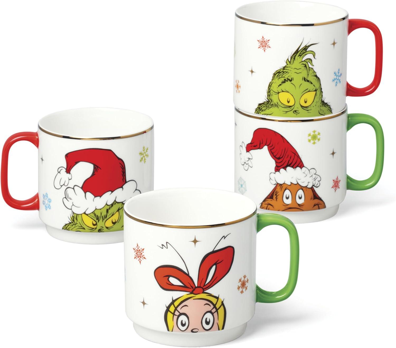 imageLenox 898097 Merry Grinchmas Stackable Mugs Service For 4 Assorted Christmas Drinkware Set Holiday Glasses