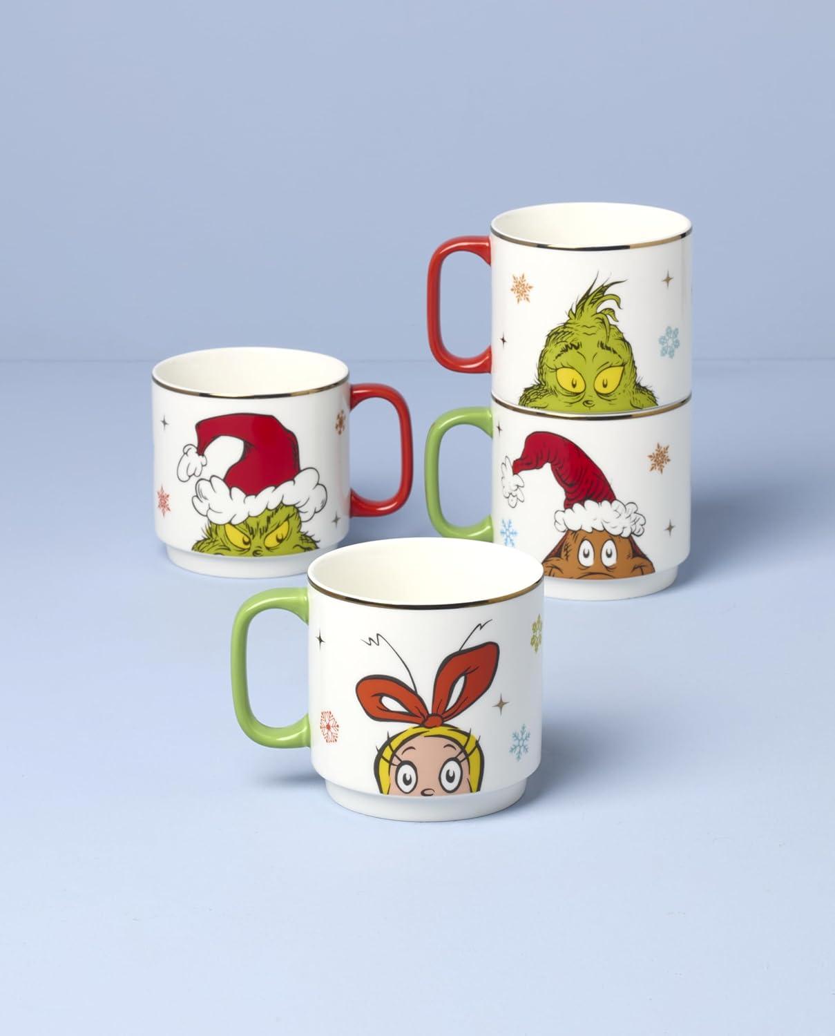imageLenox 898097 Merry Grinchmas Stackable Mugs Service For 4 Assorted Christmas Drinkware Set Holiday Glasses