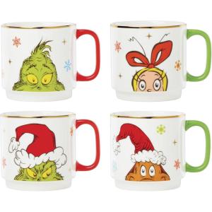 imageLenox 898097 Merry Grinchmas Stackable Mugs Service For 4 Assorted Christmas Drinkware Set Holiday Glasses