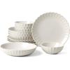 imageLenox Dinnerware Set French Perle Scallop White 12Piece Set Service For 4 Stoneware Dishwasher Safe Microwave Safe Plates and Bowls sets Dish Set Plate Set Home And Kitchen White 12 Piece