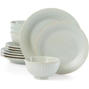 imageLenox 870009 French Perle Groove 12Piece Plate ampamp Bowl Set Blue2305 LB