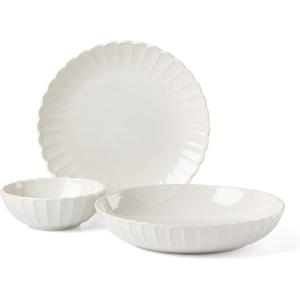 imageLenox Dinnerware Set French Perle Scallop White 12Piece Set Service For 4 Stoneware Dishwasher Safe Microwave Safe Plates and Bowls sets Dish Set Plate Set Home And Kitchen White 12 Piece