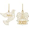 imageLenox 894401 2022 Pierced Wreath ampamp Tree Ornaments Set of 2 Ivory Christmas OrnamentDove