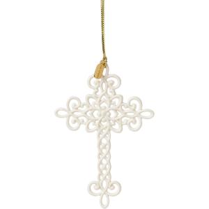 imageLenox Ornament 2025 Snow Fantasies Cross Ornament Made from Porcelain with Gold Cord for Hanging Christmas Tree Decorations Winter Decorations Christmas Decor Cross Design White 1 Piece