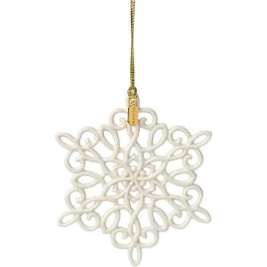 imageLenox Ornament 2025 Snow Fantasies Snowflake Ornament Made from Porcelain with A Gold Cord for Hanging Christmas Tree Decoration Winter Tree Decor Beautiful Snowflake Design Cream 1 Piece