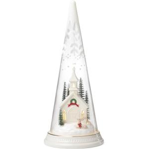imageLenox 896633 Lit Christmas Cone with Farmhouse Scene Holiday DecorChurch