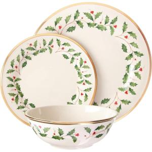image:imageLenox 897744 Holiday Tree Accent Plates Service For 4 Christmas Dishes Dinnerware Set3Piece Placesetting