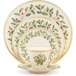 image:imageLenox 897744 Holiday Tree Accent Plates Service For 4 Christmas Dishes Dinnerware Set5Piece Placesetting