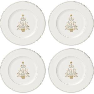 image:imageLenox 897868 Federal Platinum Tree Accent Plates Service For 4 Christmas Dishes Dinnerware Set Holiday
