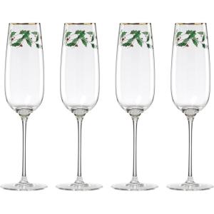 image:imageLenox Glassware Holiday Decal Flutes Set of 4 11Ounce Capacity Made From Glass Dishwasher Safe Flutes Drinking Glasses Set Home And Kitchen Champagne Flute Champagne Glasses Clear 4 Piece