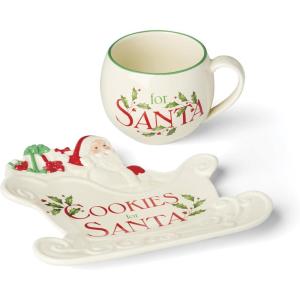 image:imageLenox Serveware Holiday Cookies amp Milk for Santa 2Piece Set Service for 1 11 Oz Cup Porcelain Dishwasher Safe Christmas Cookie Plate amp Coffee Mug Christmas Decor Santa Sleigh Design 2 Piece