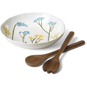 image:imageLenox Dinnerware Set Wildflowers Salad Bowl with Servers Set Service For 1 Dishwasher and Microwave Safe Stoneware Material Wooden Servers Mixing Bowl Kitchen and Dining White 3 Pieces