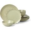 image:imageLenox Stoneware Dinnerware Sets French Perle Scallop Matcha 12Piece Dinnerware Set Service For 4 Green Dishes Set for 4 Dishwasher Safe Stoneware Dinner Plates and Bowls Sets Green 12 Piece