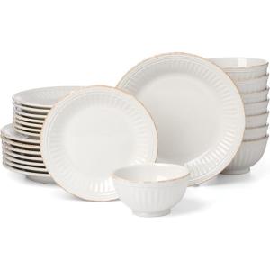 image:imageLenox Dinnerware Sets French Perle Groove White 24Piece Dinnerware Set Service For 8 Stoneware Dishwasher Safe Microwave Safe Bowls Plates And Bowls Dinner Dishes Plates White 24 Piece24Piece Dinnerware Set
