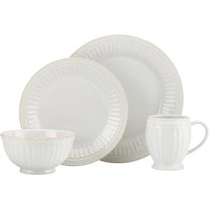 image:imageLenox Dinnerware Sets French Perle Groove White 24Piece Dinnerware Set Service For 8 Stoneware Dishwasher Safe Microwave Safe Bowls Plates And Bowls Dinner Dishes Plates White 24 Piece4Piece Place Setting