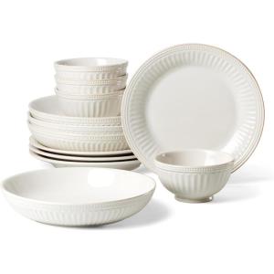 image:imageLenox Dinnerware Sets French Perle Groove White 24Piece Dinnerware Set Service For 8 Stoneware Dishwasher Safe Microwave Safe Bowls Plates And Bowls Dinner Dishes Plates White 24 Piece12Piece Dinnerware Set Bowls