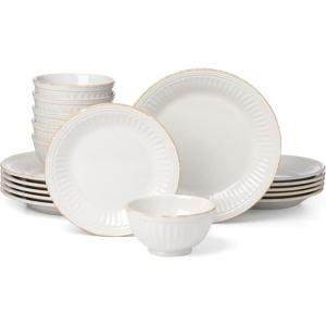 image:imageLenox Dinnerware Sets French Perle Groove White 24Piece Dinnerware Set Service For 8 Stoneware Dishwasher Safe Microwave Safe Bowls Plates And Bowls Dinner Dishes Plates White 24 Piece18Piece Dinnerware Set